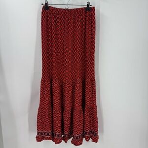 Max Studio orange and Black elastic waist tiered Maxi Skirt M